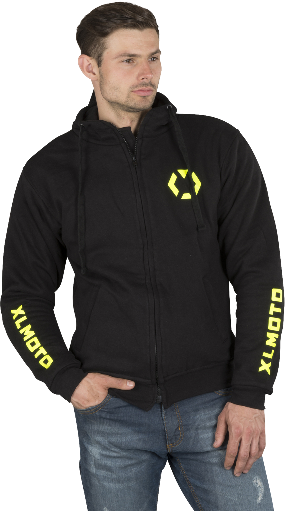 XLMOTO Chaqueta con capucha de Moto  Full Aramid Negro-Amarillo