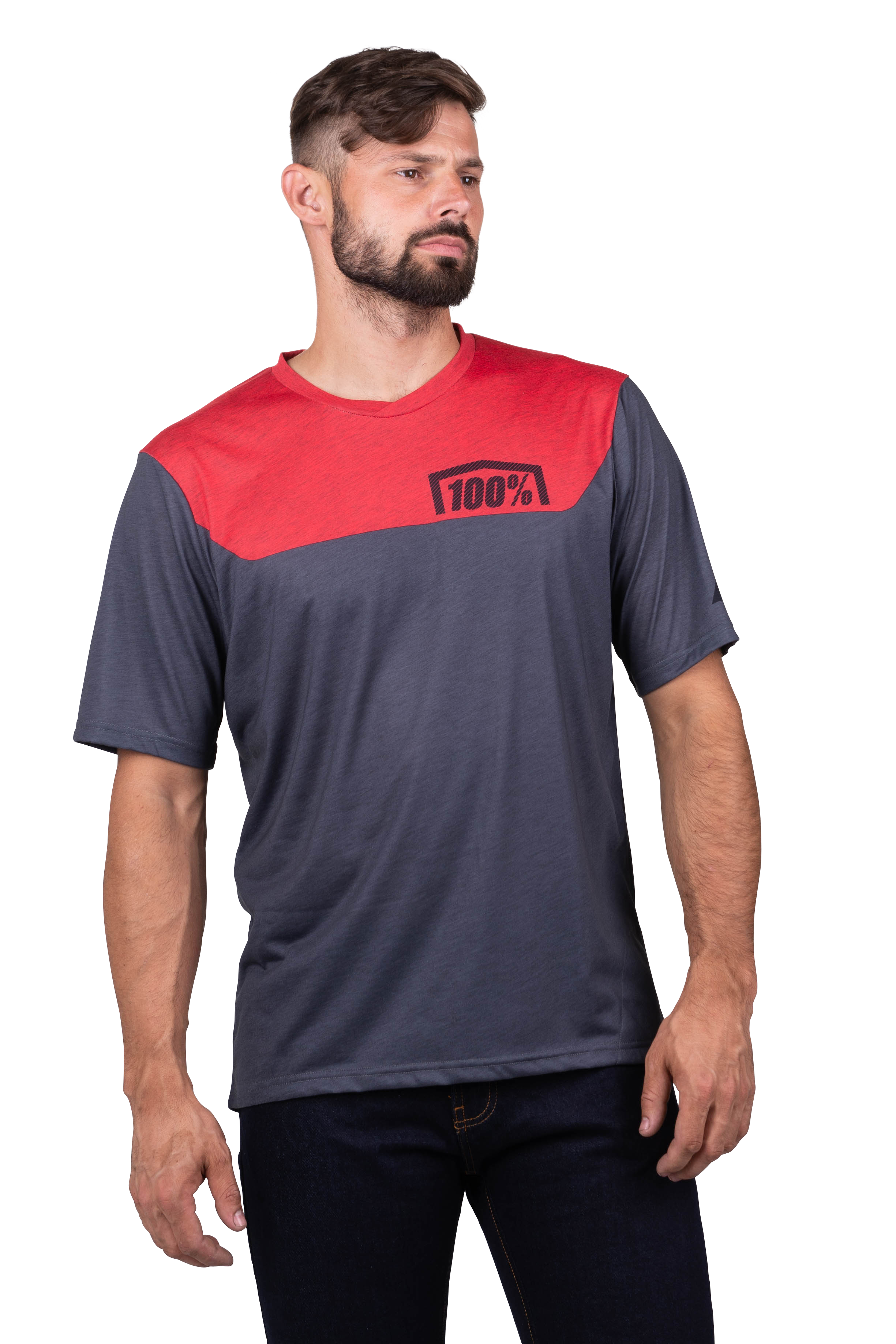 100% Camiseta de MTB  AIRMATIC Carbón-Rojo Racer