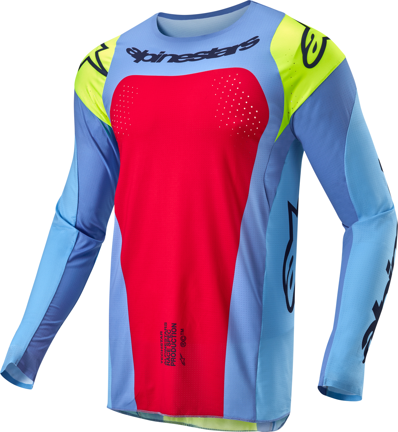 Alpinestars Camiseta de Cross  Techstar Ocuri Azul Claro-Amarillo Fluo-Rojo