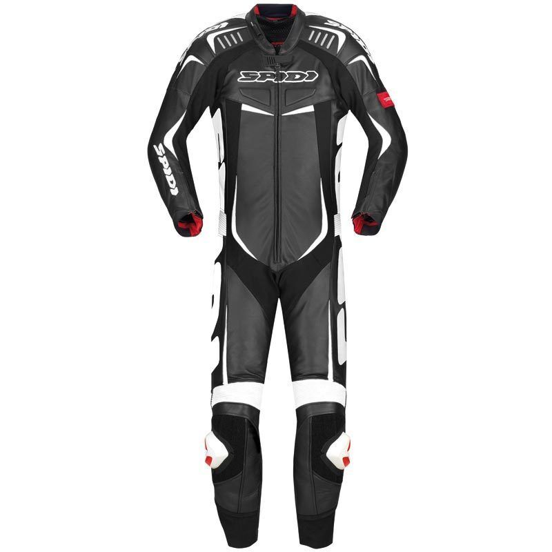 Spidi Track Wind Pro Traje de cuero de motocicleta de una sola pieza - Negro Blanco (64)