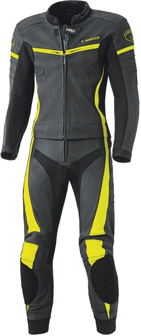 Held Spire Traje de cuero de motocicleta de dos piezas - Negro Amarillo (60)