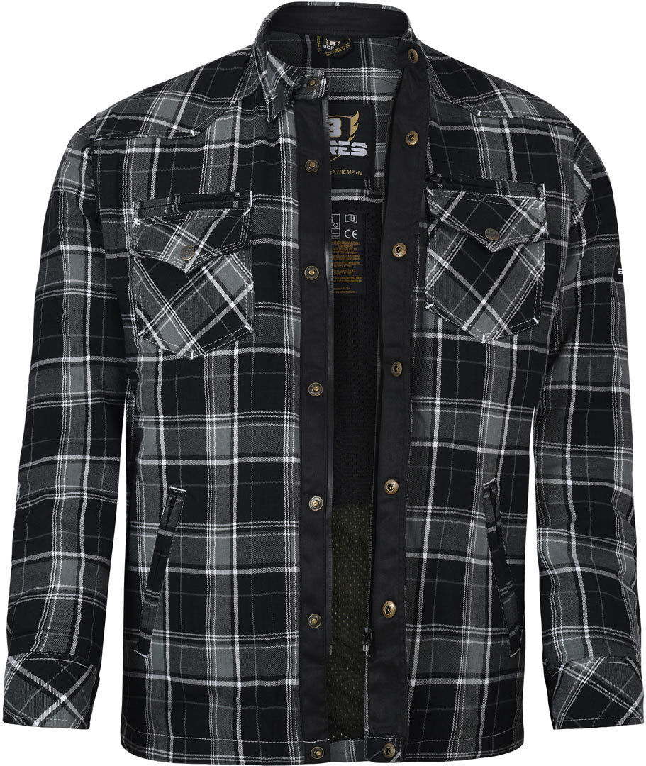 Bores Lumberjack Premium Camisa de moto - Negro Gris Blanco