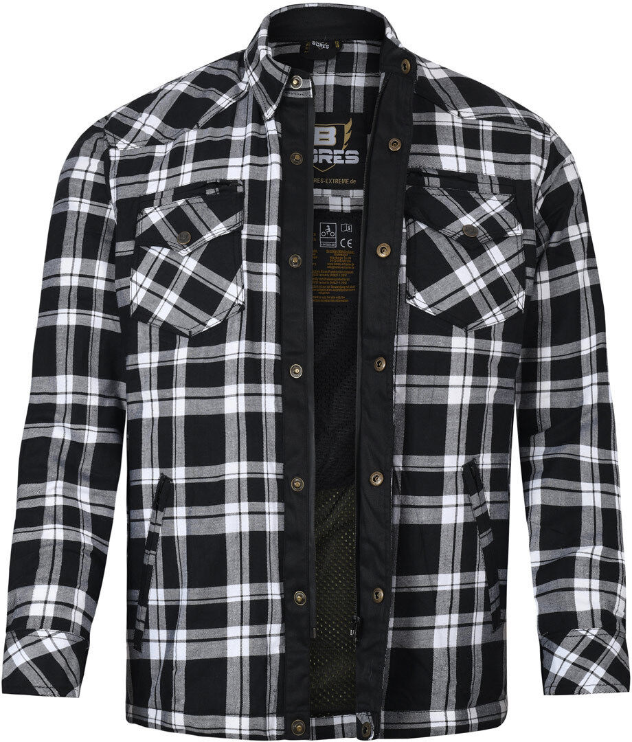 Bores Lumberjack Premium Camisa de moto - Negro Blanco (5XL)