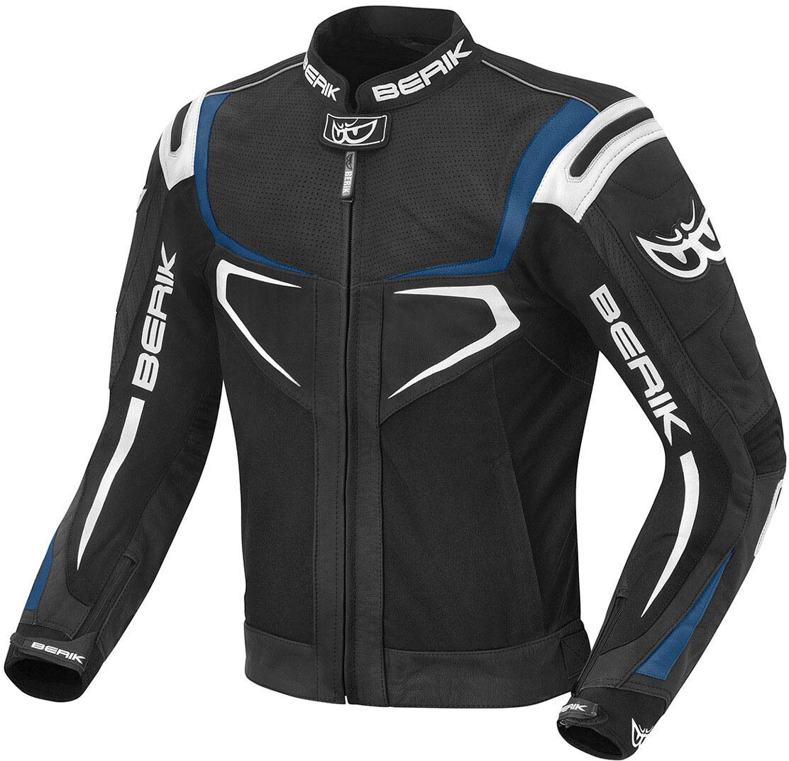 Berik Radic Chaqueta de cuero / textil de motocicleta - Negro Blanco Azul (58)