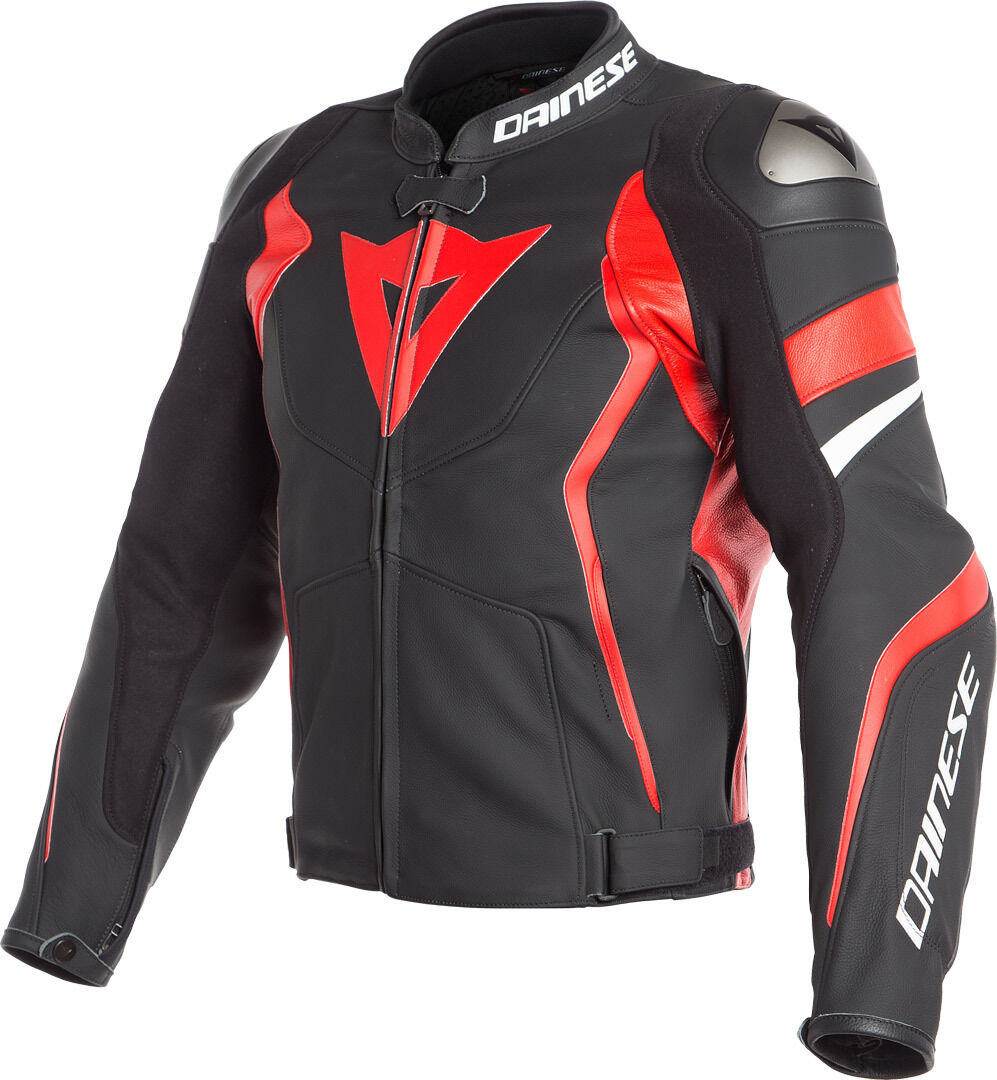 Dainese Avro 4 Chaqueta de cuero moto - Negro Rojo (46)