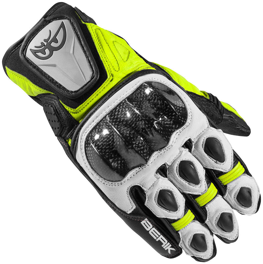 Berik Namib Guantes de la motocicleta - Negro Blanco Amarillo (L)