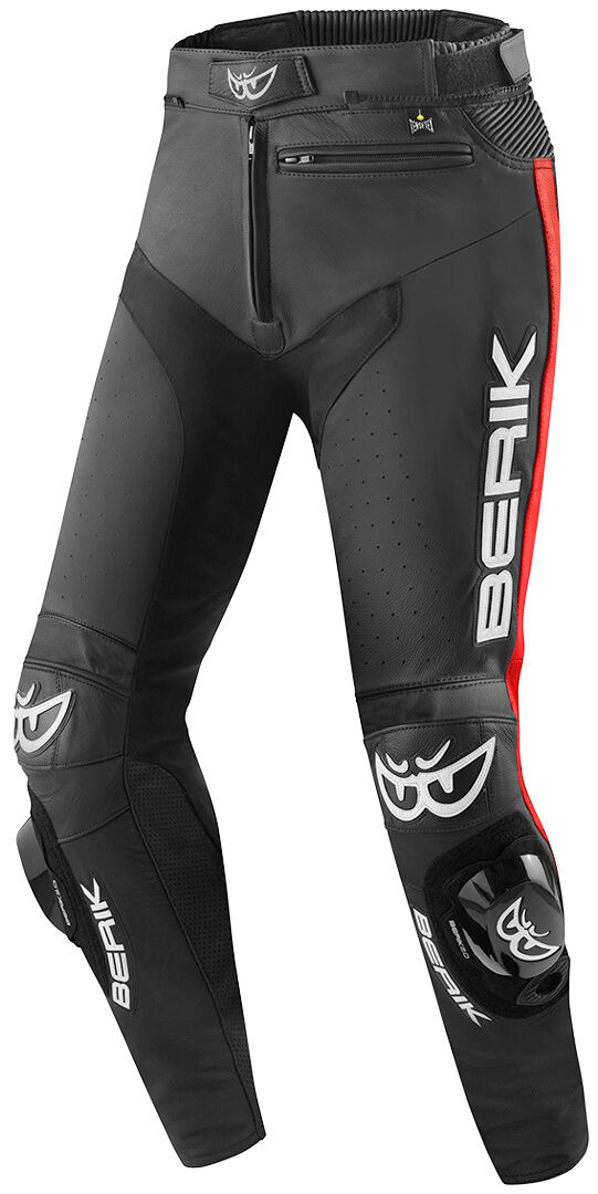 Berik Track Pantalones de cuero de moto - Negro Rojo (58)