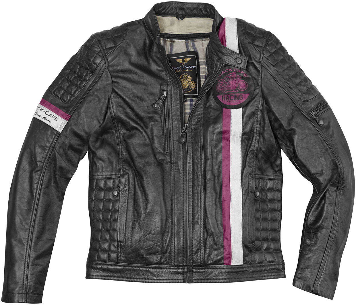 Black-Cafe London Barcelona Chaqueta de cuero de motocicleta - Negro (48)