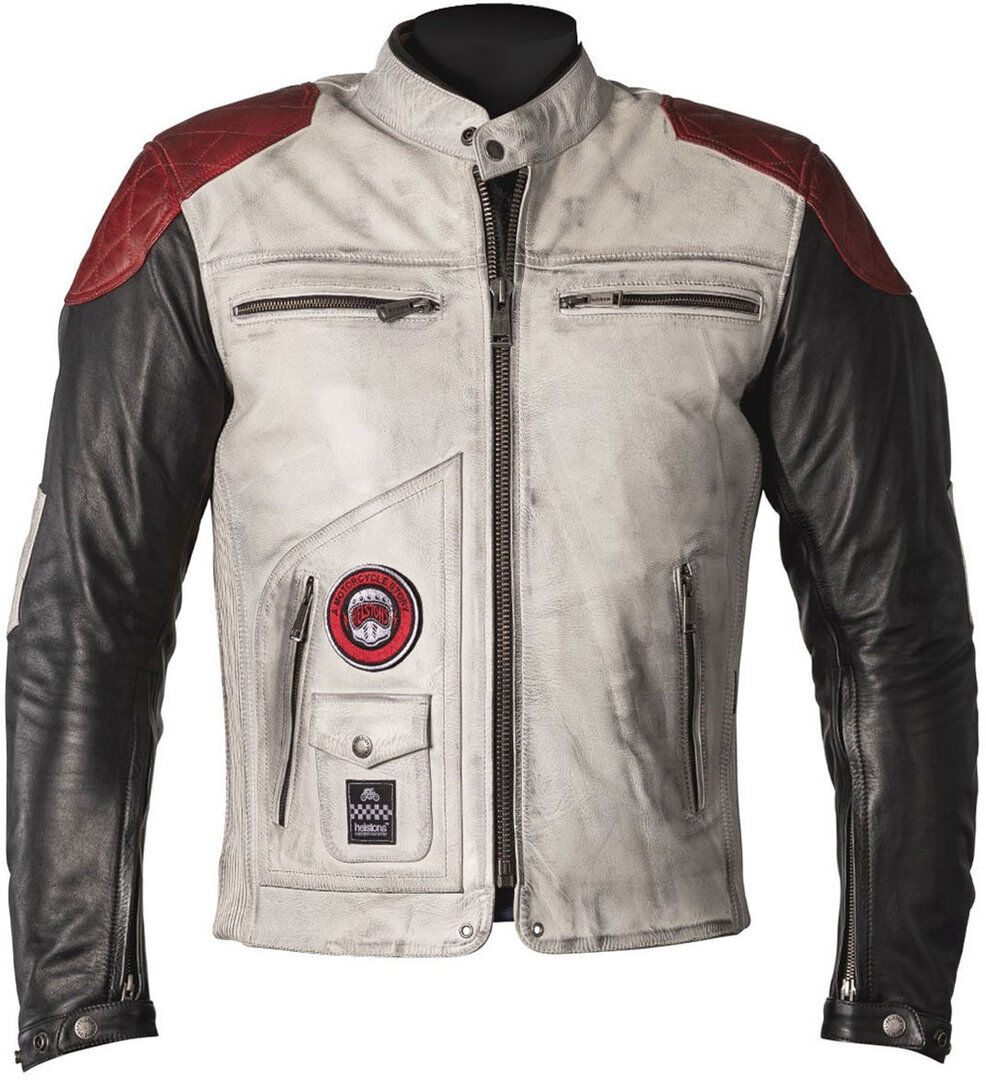 Helstons Tracker Chaqueta de cuero de motocicleta - Negro Blanco Rojo (M)