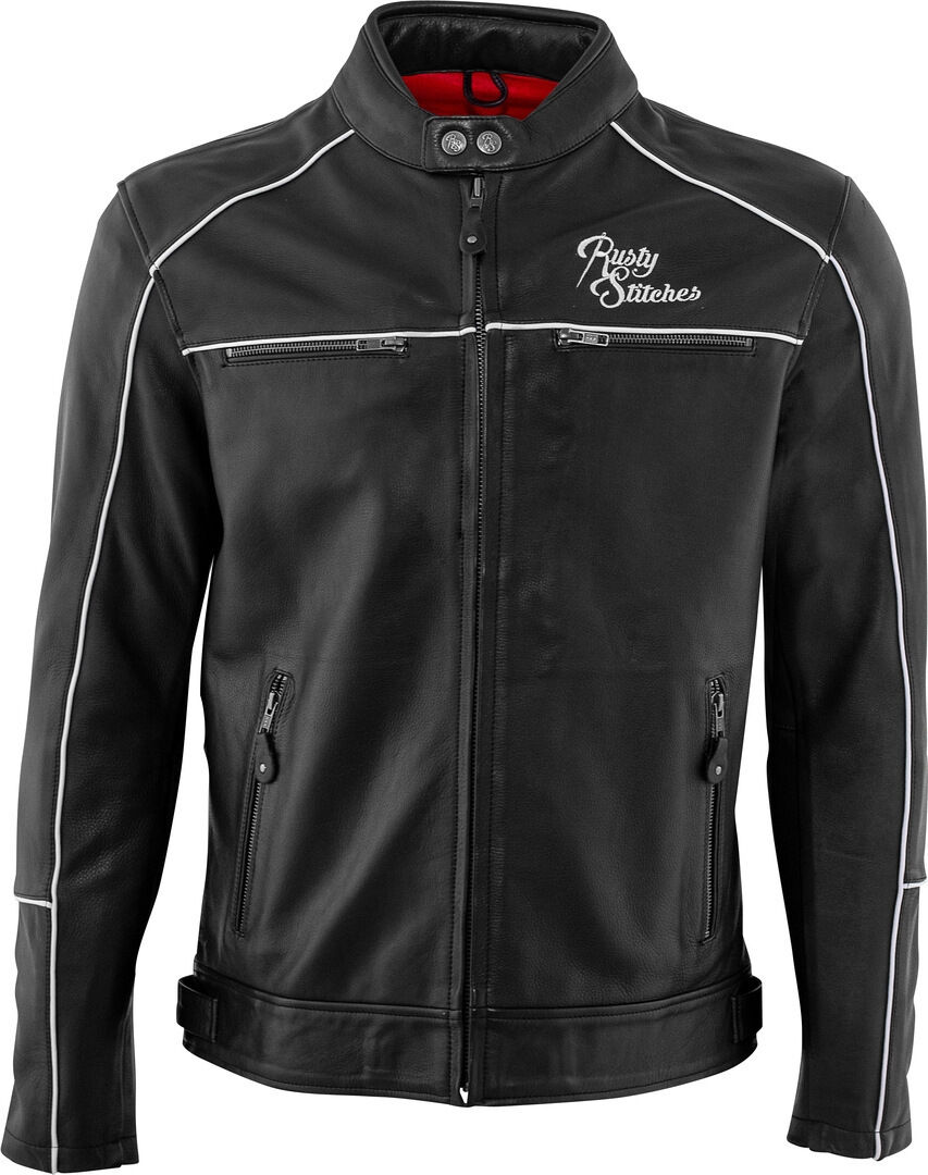 Rusty Stitches Chase Chaqueta de cuero de motocicleta - Negro Blanco (3XL)