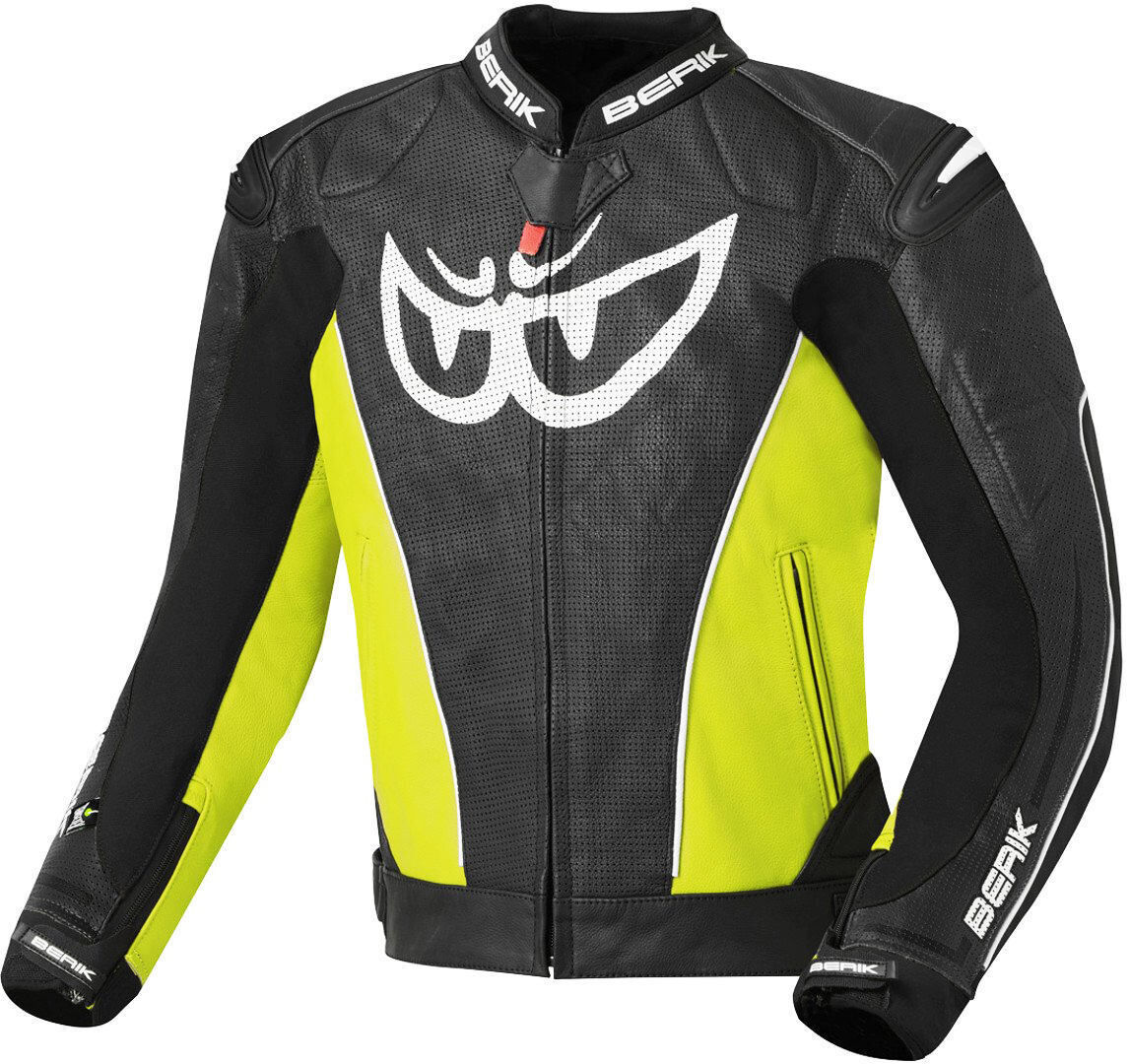 Berik Street Chaqueta de cuero para moto - Negro Amarillo (58)