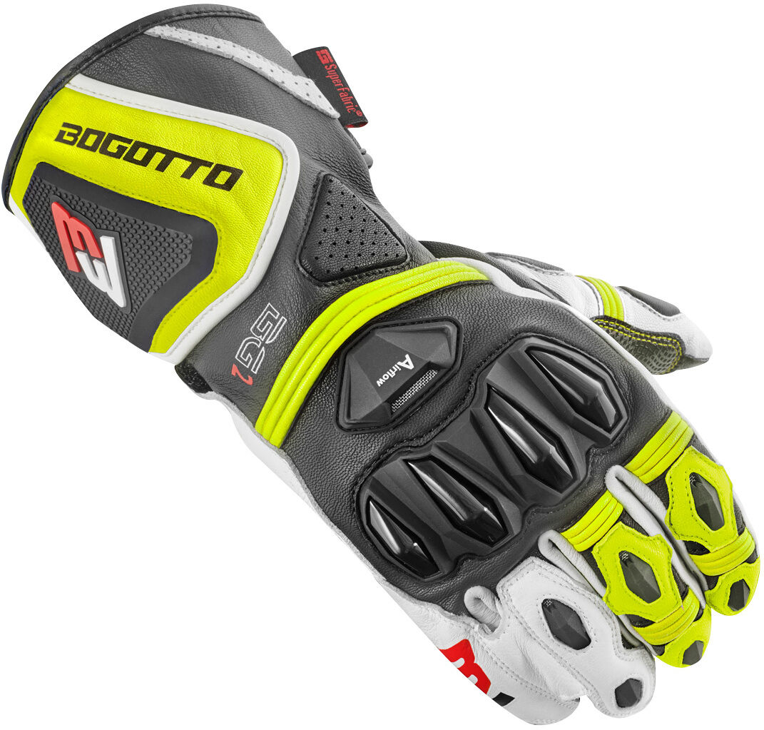 Bogotto Monza Guantes de moto perforados - Negro Blanco Amarillo (S)