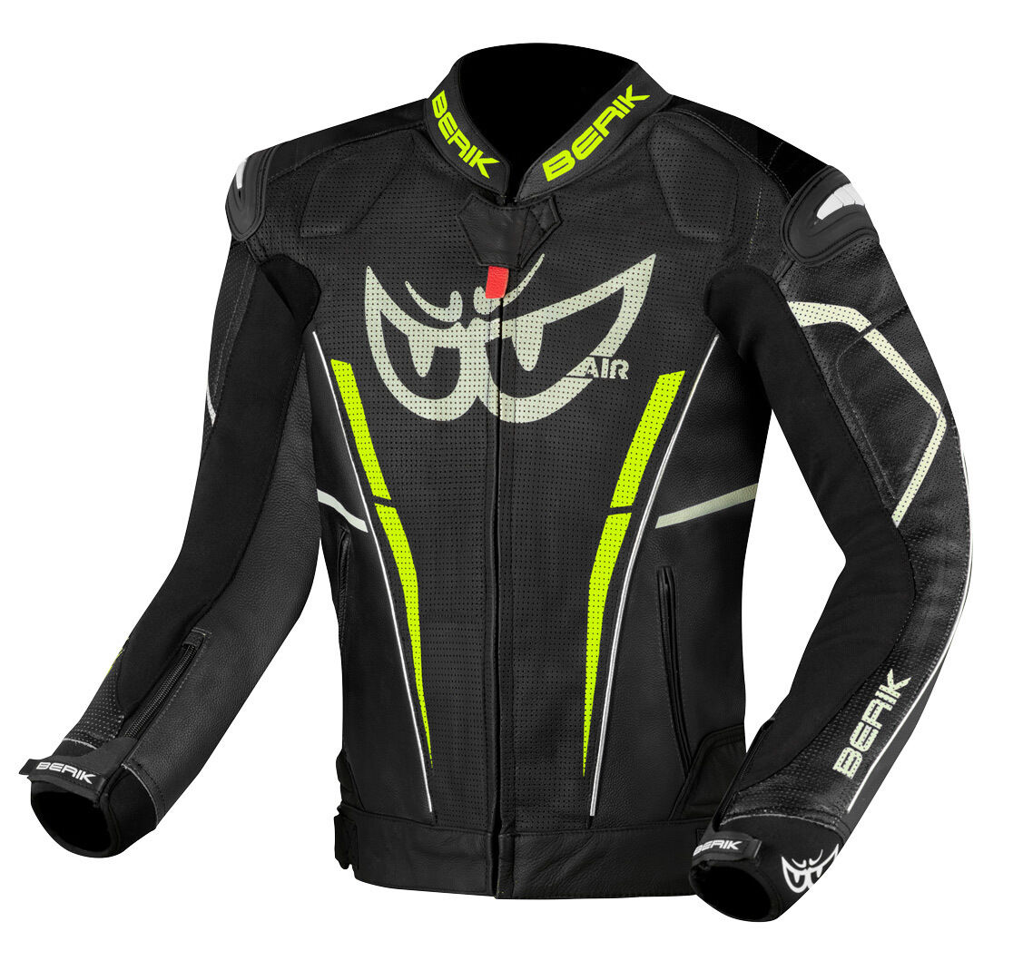 Berik Street Pro Evo Chaqueta de cuero para motocicleta - Negro Gris Amarillo (54)