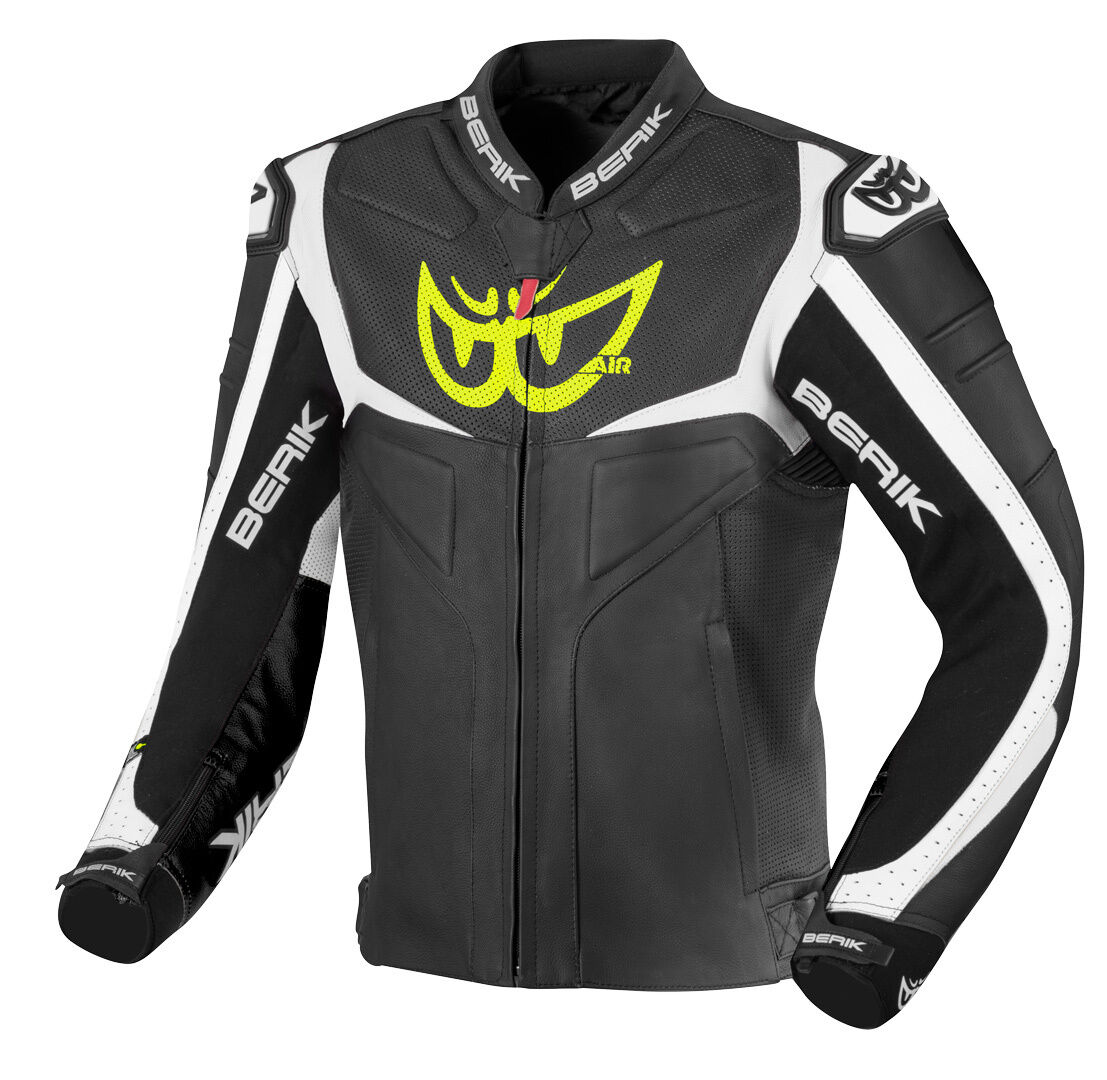 Berik Wild Chase Chaqueta de cuero para motocicleta - Negro Blanco (56)