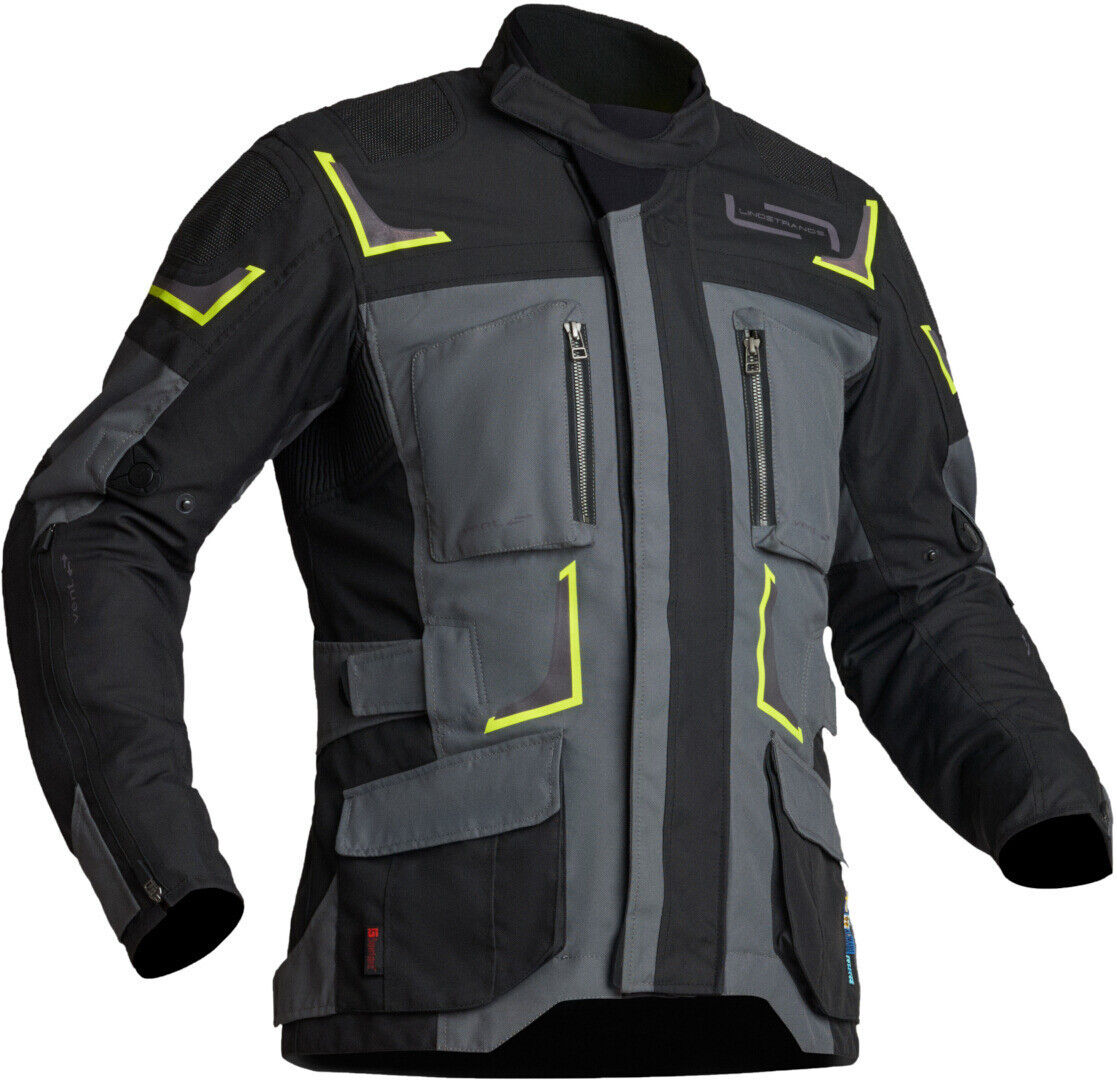 Lindstrands Myrvik Chaqueta textil impermeable para motocicleta - Negro Gris Amarillo (46)