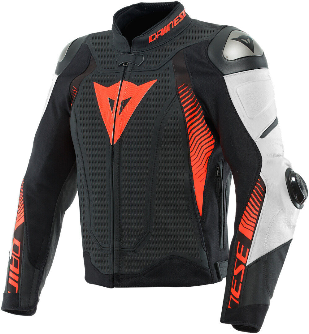 Dainese Super Speed 4 chaqueta de cuero de motocicleta perforada - Negro Blanco Rojo (50)