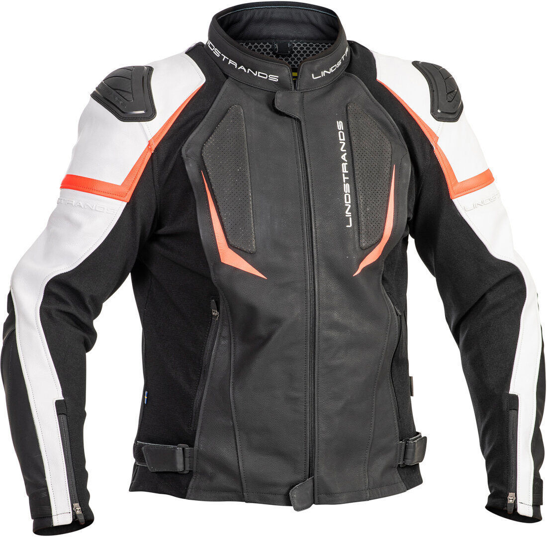 Lindstrands Sanden Chaqueta de cuero de motocicleta - Negro Blanco (56)