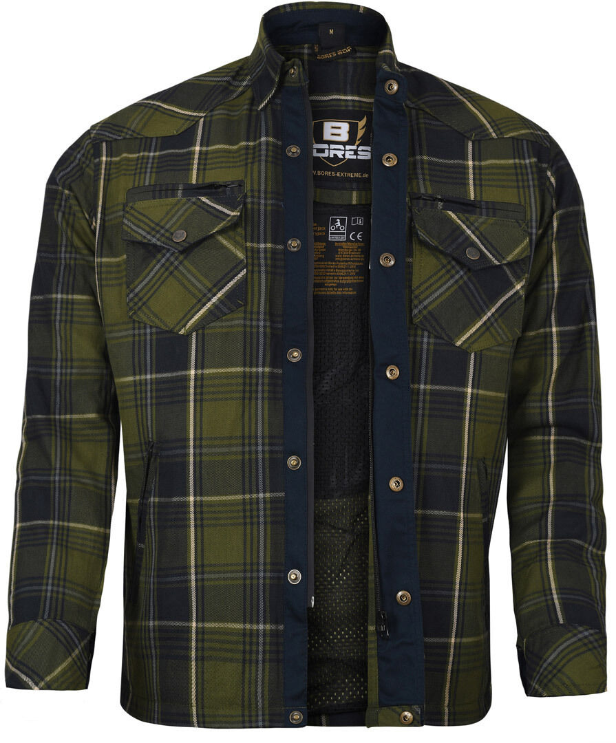 Bores Lumberjack Premium Camisa de moto - Negro Blanco Verde (S)