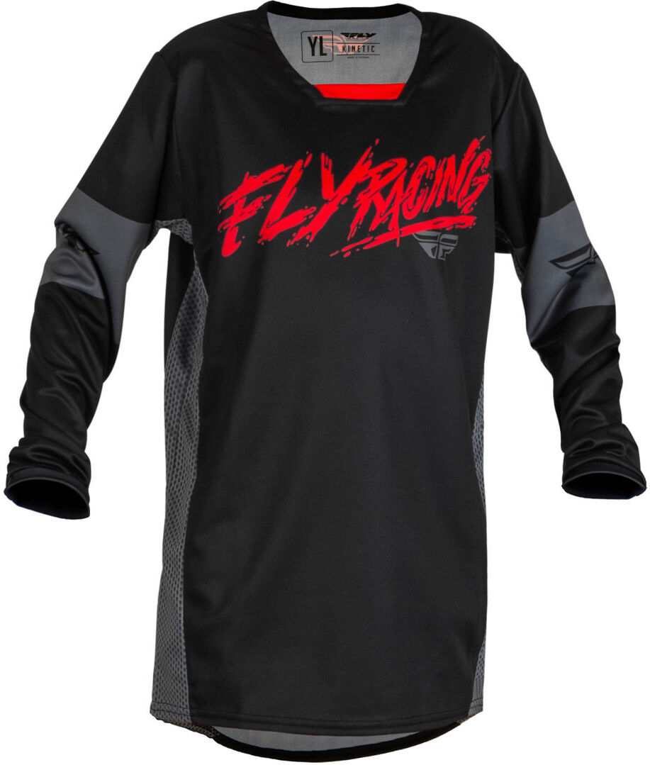 FLY Racing Kinetic Khaos Maillot Juvenil de Motocross - Negro Gris Rojo (S)