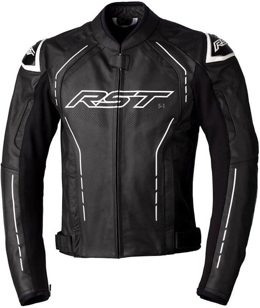 RST S1 Chaqueta de cuero de motocicleta - Negro Blanco (48)