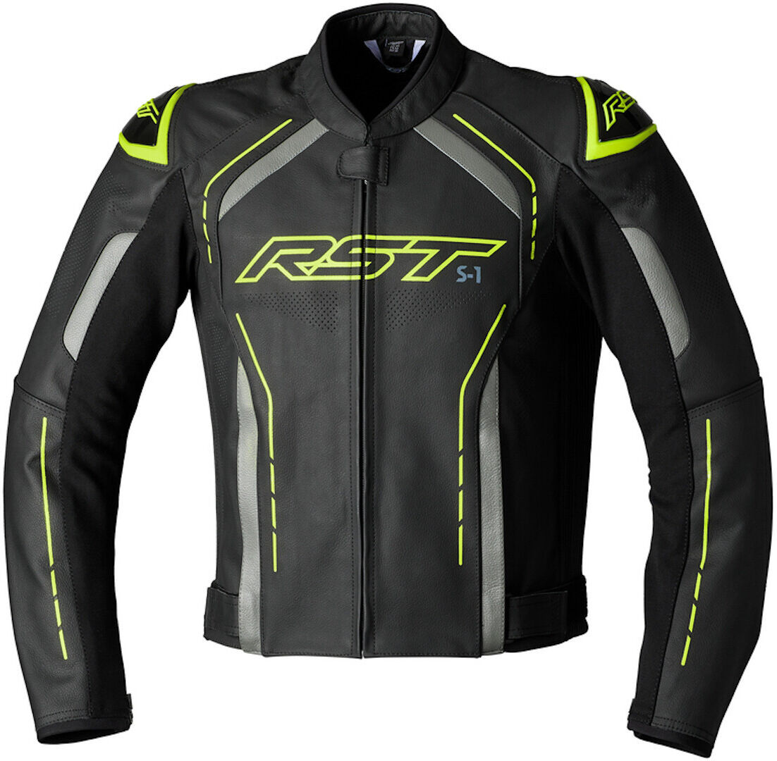 RST S1 Chaqueta de cuero de motocicleta - Negro Amarillo (48)