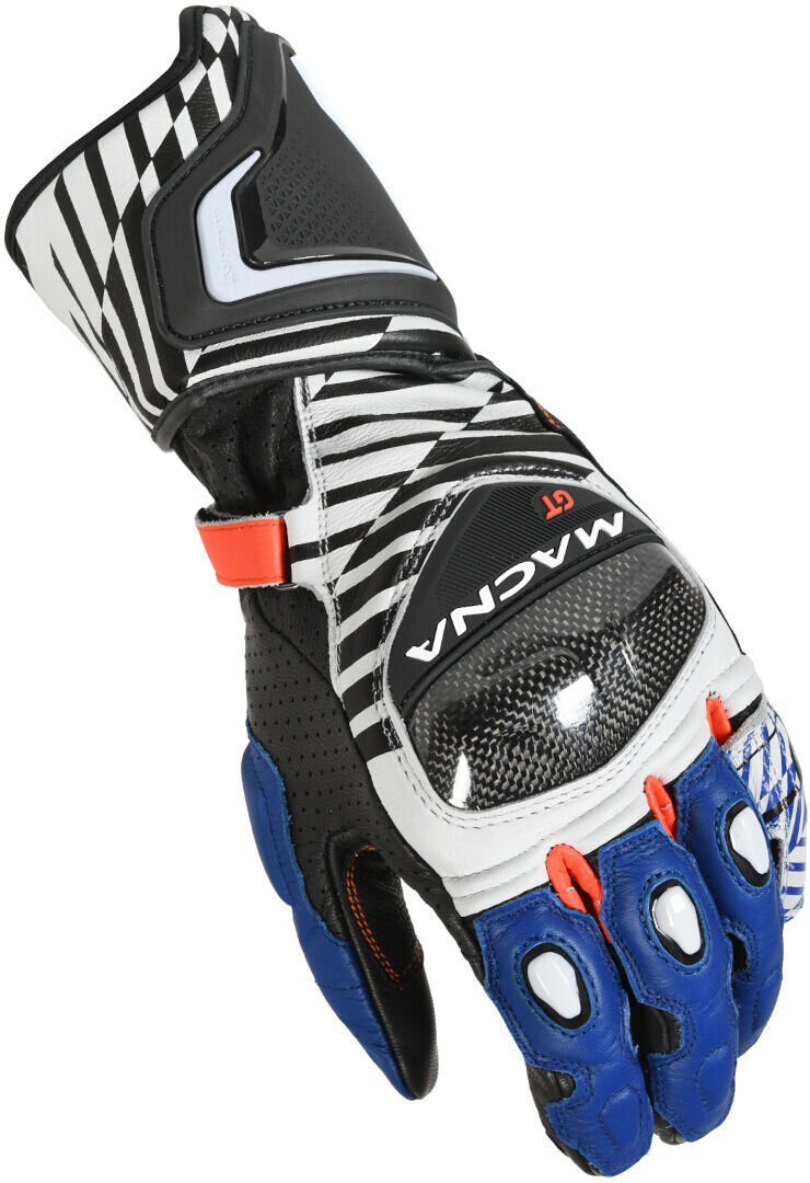 Macna GT Guantes de moto perforados - Negro Blanco Azul (L)