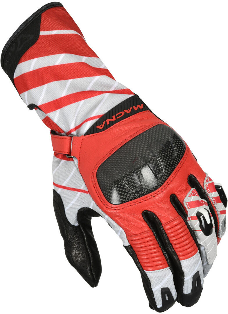 Macna Krown Guantes de moto perforados - Negro Blanco Rojo (M)