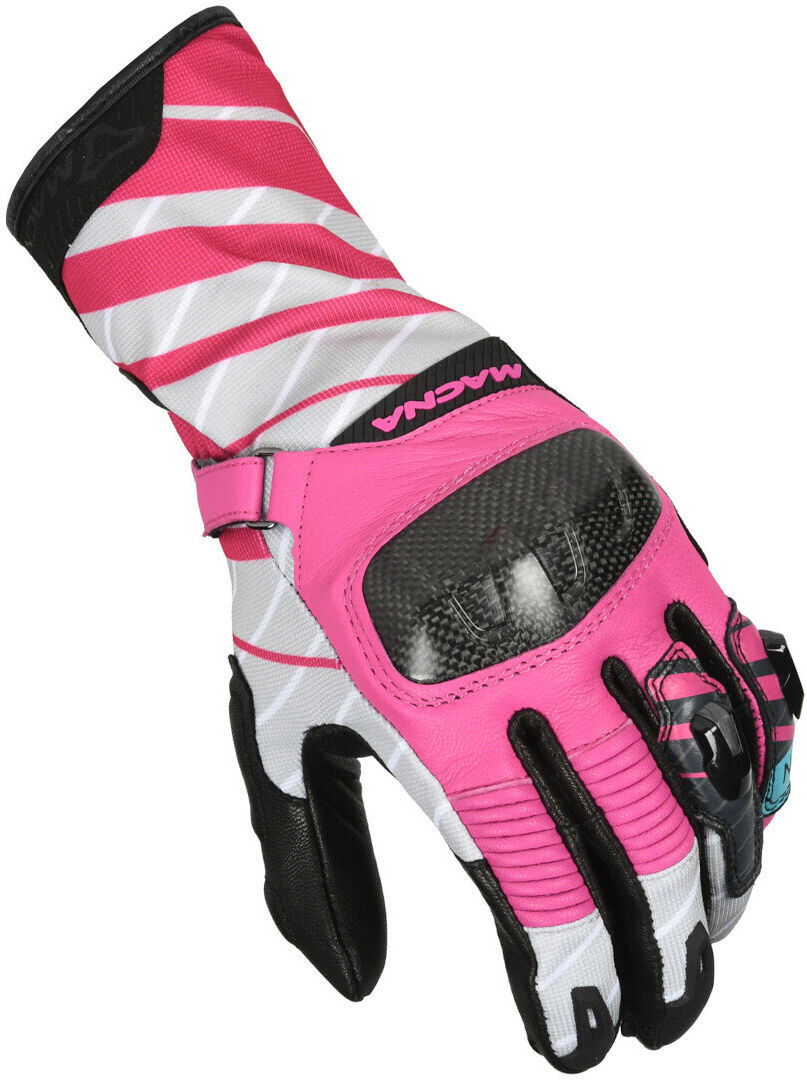 Macna Krown Guantes de motocicleta perforados para damas - Negro Rosa (L)