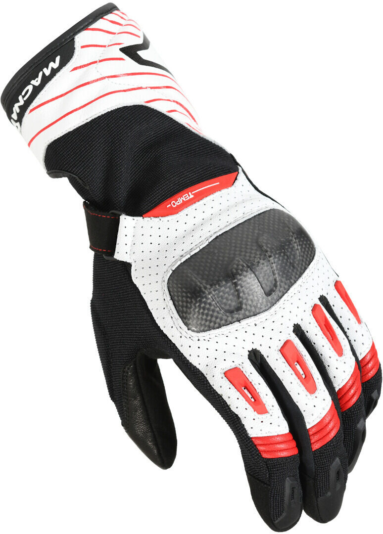 Macna Tempo Guantes de moto perforados - Negro Blanco Rojo (3XL)