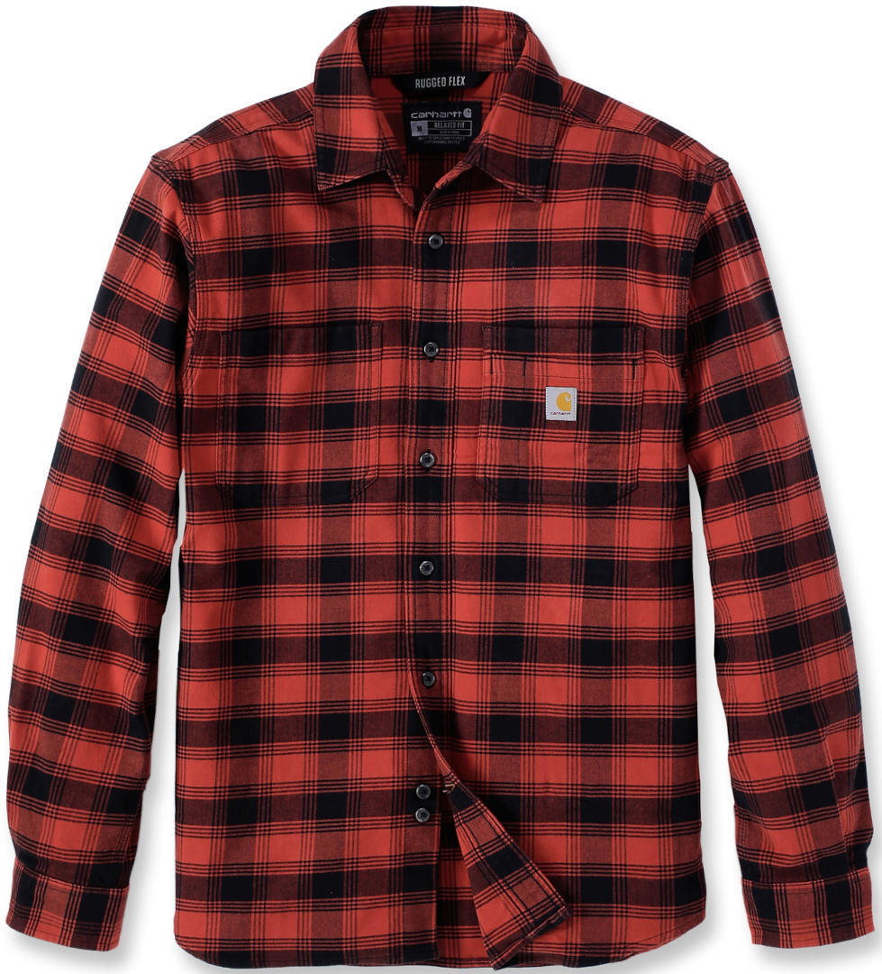 Carhartt Rugged Flex Flannel Plaid Camisa - Negro Rojo (L)