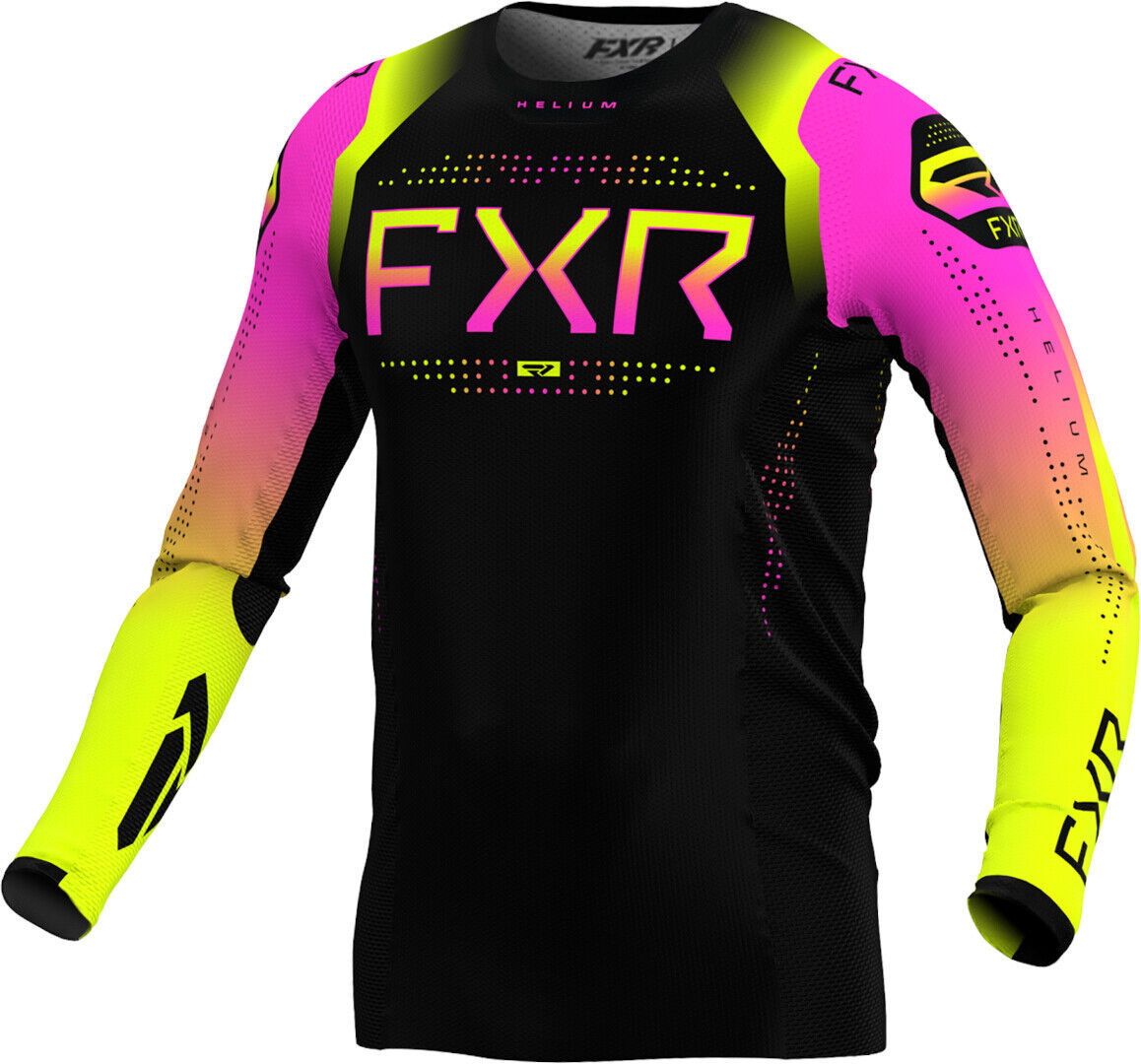 FXR Helium 2024 Youth Maillot de motocross - Negro Rosa Amarillo (XL)