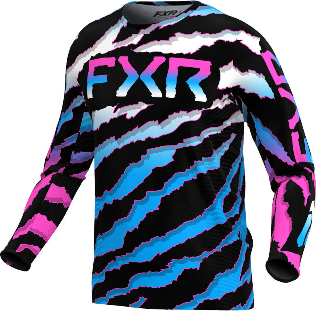 FXR Podium 2024 Youth Maillot de motocross - Negro Rosa Azul (XL)