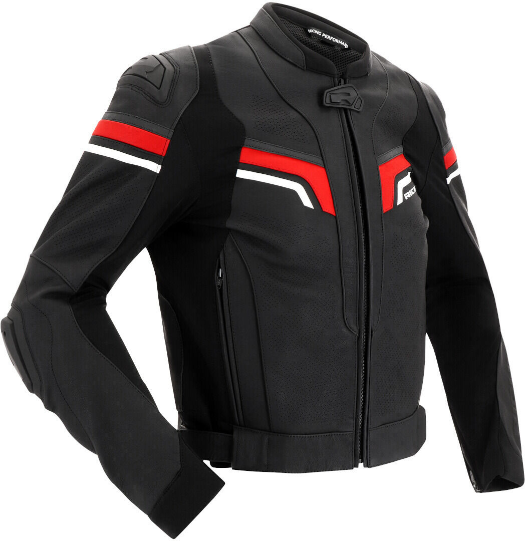 Richa Matrix 2 Chaqueta de cuero de moto perforada - Negro Blanco Rojo (56)