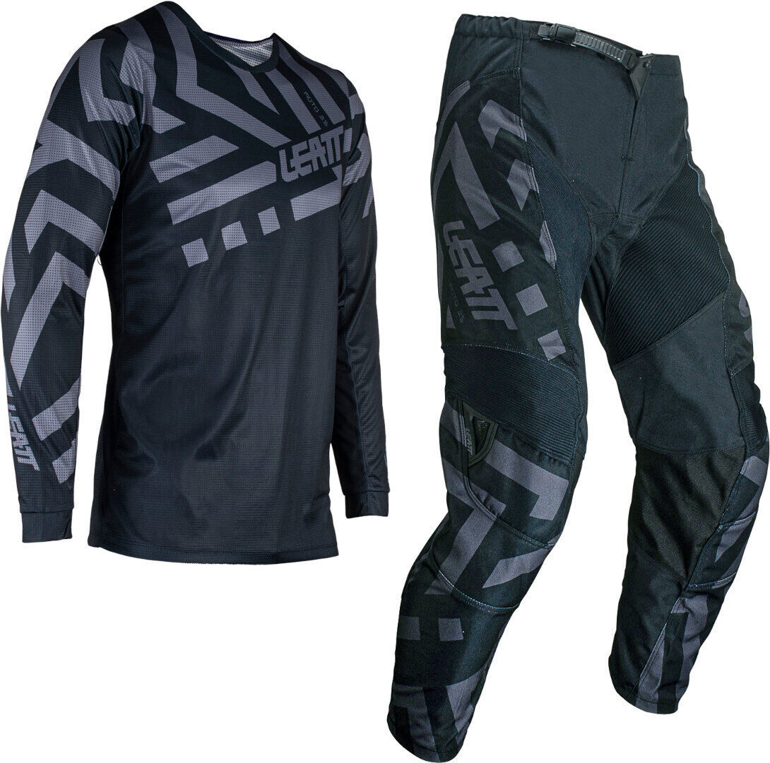 Leatt 3.5 Ride Stealth 2024 Conjunto de camiseta y pantalones de motocross para jóvenes - Negro Gris (M)