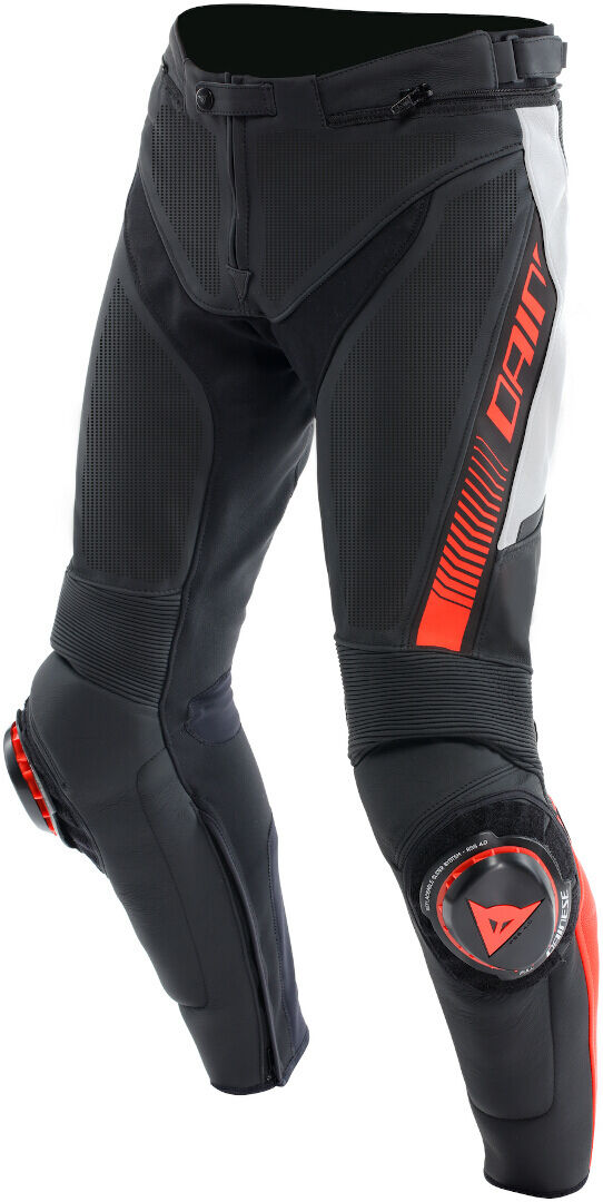 Dainese Super Speed Pantalones de cuero de moto perforados - Negro Blanco Rojo (46)