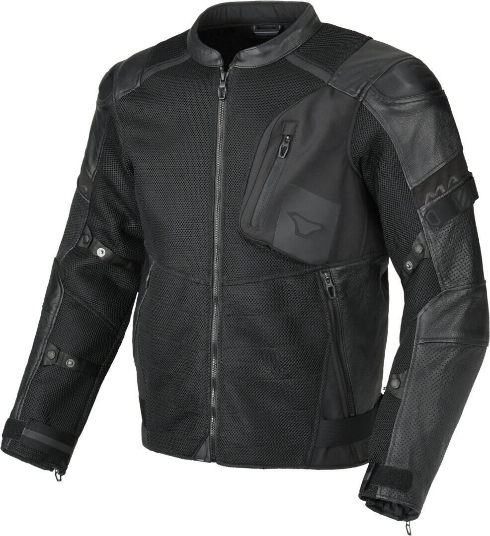 Macna Olsan Solid Chaqueta perforada de cuero / textil para motocicletas - Negro (M)