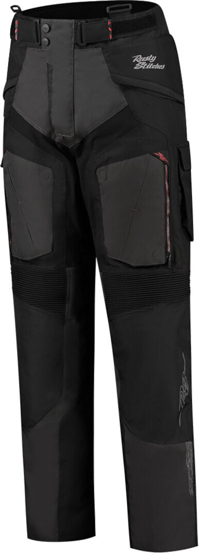 Rusty Stitches Cliff Pantalones textiles impermeables para motocicletas - Negro Gris Rojo (S)