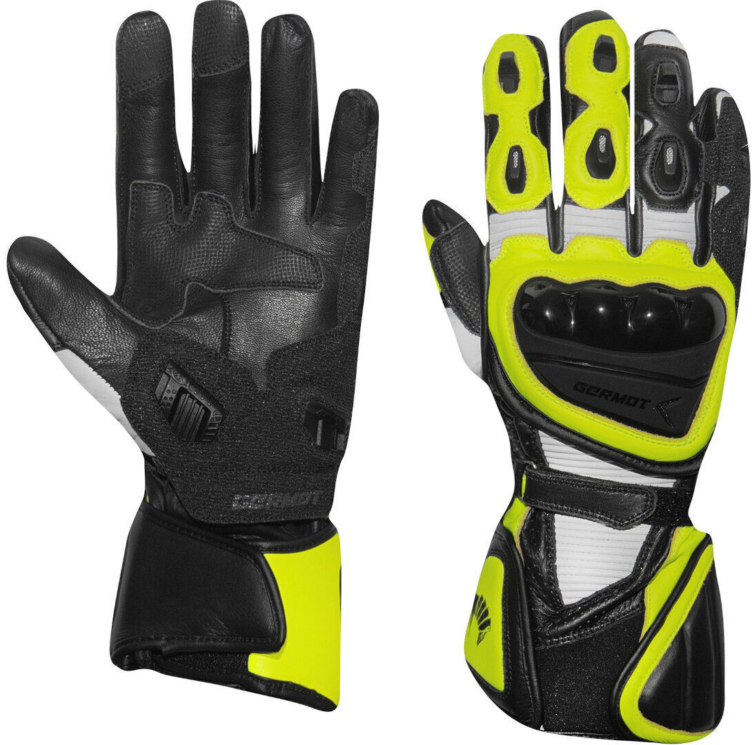 Germot Supersport 2 Guantes de moto - Negro Blanco Amarillo (S M)