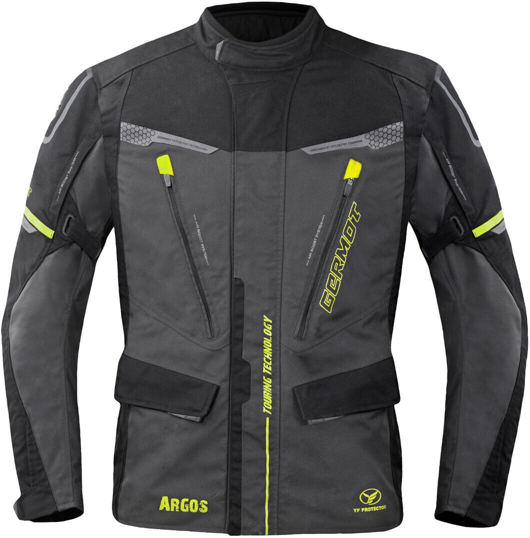 Germot Argos chaqueta textil impermeable para motocicletas - Negro Gris Amarillo (XL)