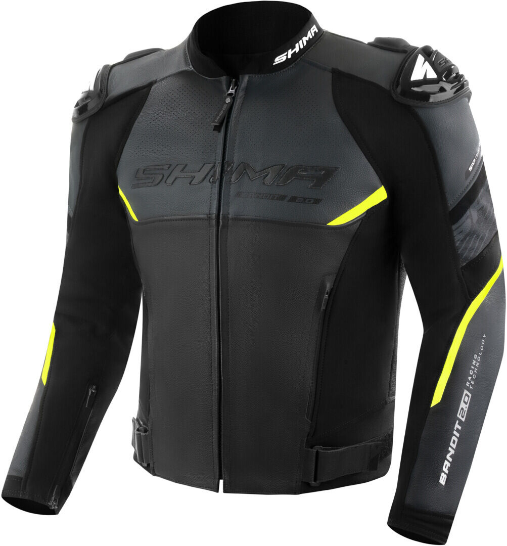 SHIMA Bandit 2.0 Chaqueta de cuero de moto perforada - Negro Amarillo (48)