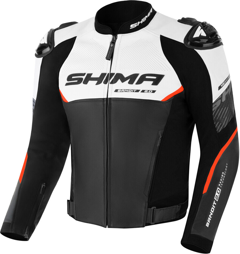 SHIMA Bandit 2.0 Chaqueta de cuero de moto perforada - Negro Blanco Rojo (56)