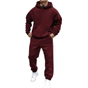 shownicer Survêtement Homme Ensemble Jogging Sweats À Capuche Et Sport Pantalons Automne Hiver Couleur Unie Gym Jogging Sportswear Tenue De Couple A Vin Rouge XXL - Publicité