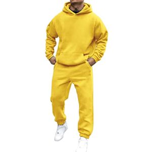 shownicer Survêtement Homme Ensemble Jogging Sweats À Capuche Et Sport Pantalons Automne Hiver Couleur Unie Gym Jogging Sportswear Tenue De Couple A Jaune XXL - Publicité