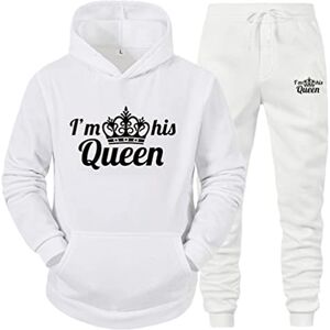 Minetom King Queen Imprimé Survêtement Couple Ensemble de Sport Jogging Femme Homme Hoodie Top Sweat à Capuche et Pantalon 2 Pièces Set Blanc Queen XXL - Publicité