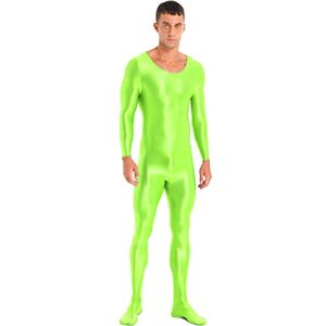 Alvivi Homme Justaucorps Sexy Moulant Manches Longues Brillant Combinaison De Sport Maillot De Corps Sport Danse Lutte Gym Fitness Collants Jumpsuit Body Vert Fluorescent M - Publicité