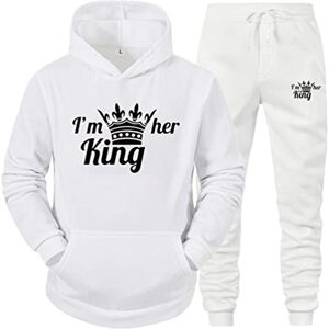 Minetom King Queen Imprimé Survêtement Couple Ensemble de Sport Jogging Femme Homme Hoodie Top Sweat à Capuche et Pantalon 2 Pièces Set Blanc King XXL - Publicité