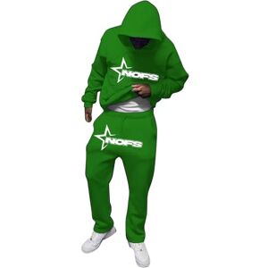 Generic NOFS Survêtement Y2K pour homme Sweat à capuche Pantalon de jogging Survêtement de sport Pull à capuche + pantalon de sport Pull de sport Jogging Gym Chaud Streetwear, 4 Vert., XXL - Publicité