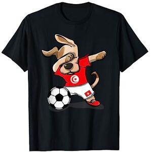 TeeIsle Tunisie Football Dabbing Dog Tunisie Football Drapeau Tunisien Football T-Shirt - Publicité