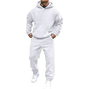 shownicer Survêtement Homme Ensemble Jogging Sweats À Capuche Et Sport Pantalons Automne Hiver Couleur Unie Gym Jogging Sportswear Tenue De Couple A Blanc XXL - Publicité