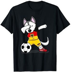 Teeisle Allemagne Football Dabbing Husky Dog Allemagne Football drapeau allemand T-Shirt - Publicité